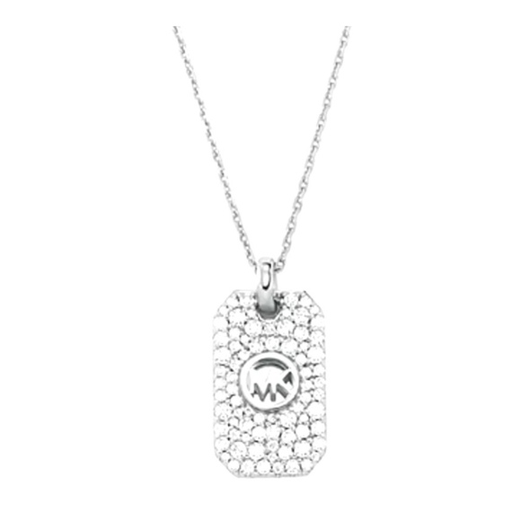 Low start New $195 MSRP Michael Kors Sterline Silver Pave Dog Tag Necklace - Picture 1 of 6